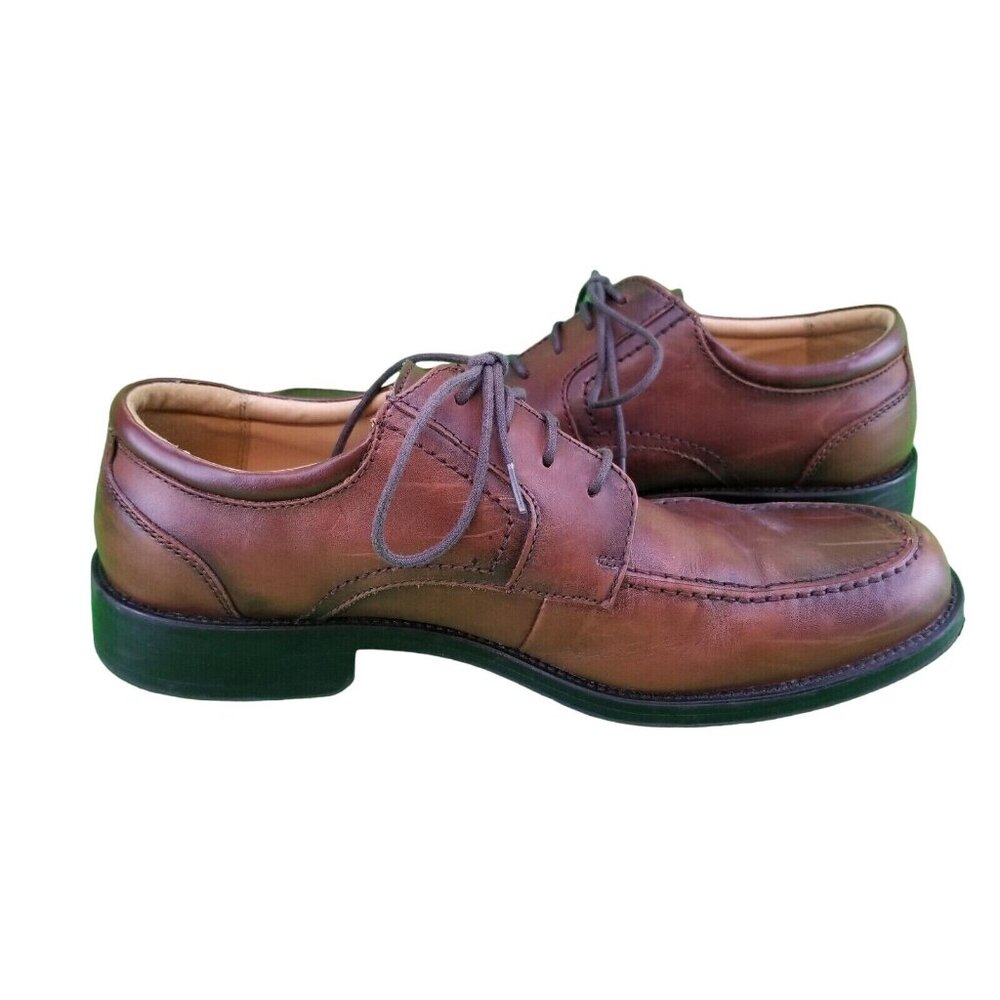 ✅Mens 10.5M Chaps Oxfords Brown Leather Lace up Apron Toe Stitch  Dress Shoes - Picture 7 of 16